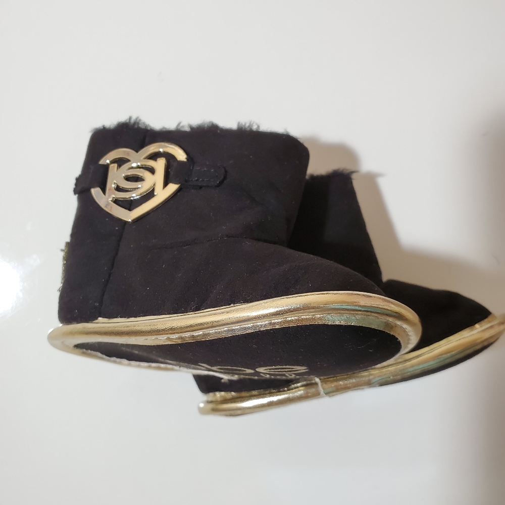 Bebe Black Booties Gold Trim Size 3 New